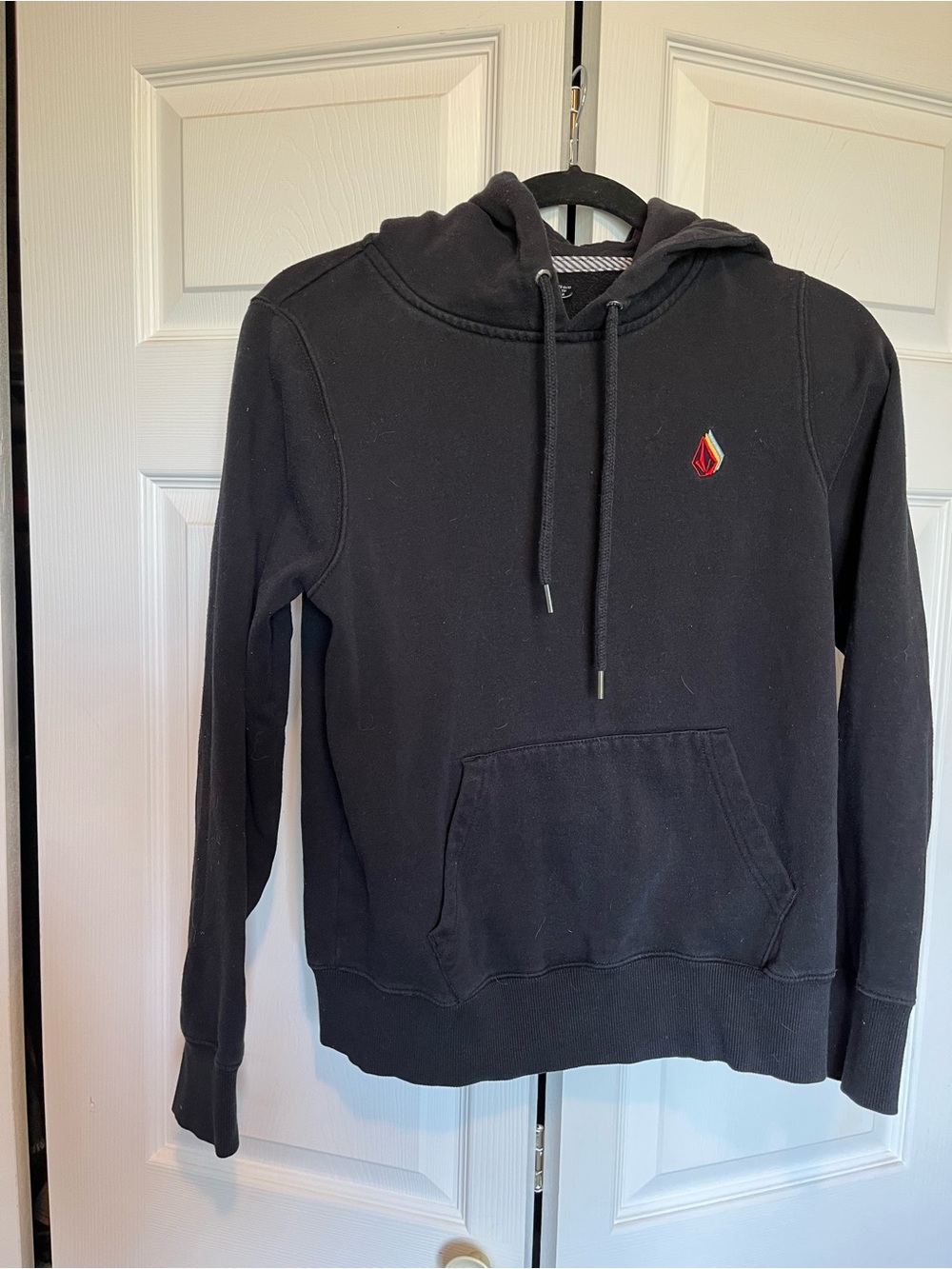Volcom Women’s Black Crewneck Hoodie with Small Flame Logo